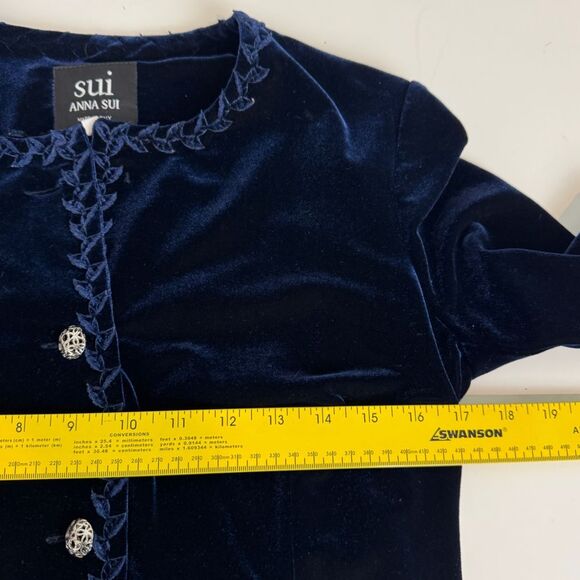 VTG Anna Sui Embroidered Blue Velvet Blazer 38/S *Missing Button - Picture 8 of 11